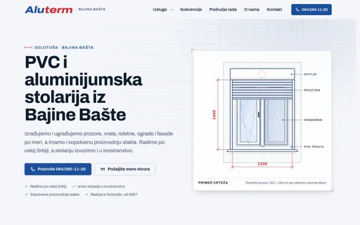 Demo predlog sajta: pvc i alu stolarija, Bajina Bašta