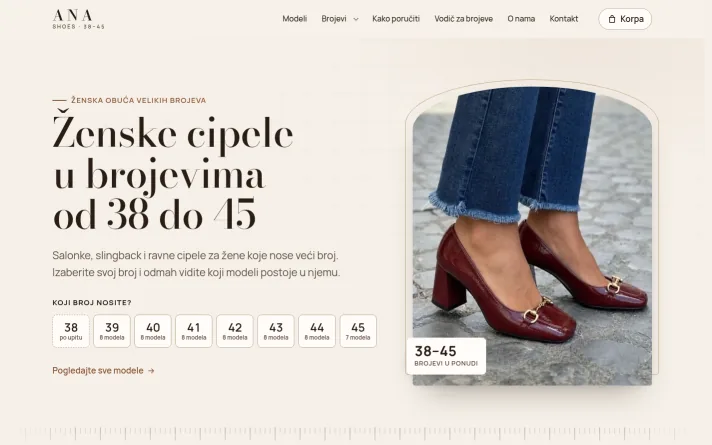 Demo predlog sajta: ženska obuća velikih brojeva, Čačak