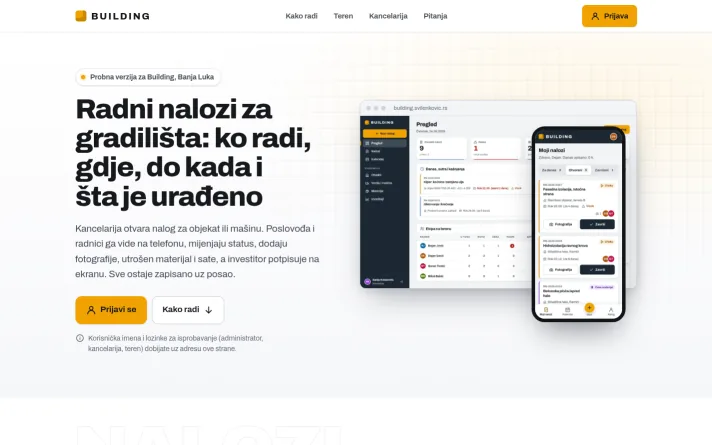 Demo predlog sajta: aplikacija za radne naloge, Banja Luka