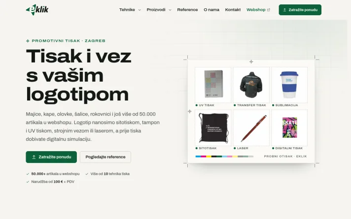 Demo predlog sajta: tisak i vez na tekstilu i poklonima, Zagreb