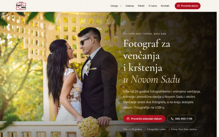 Demo predlog sajta: fotograf za venčanja i krštenja, Futog