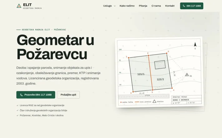 Demo predlog sajta: geodetska radnja, Požarevac
