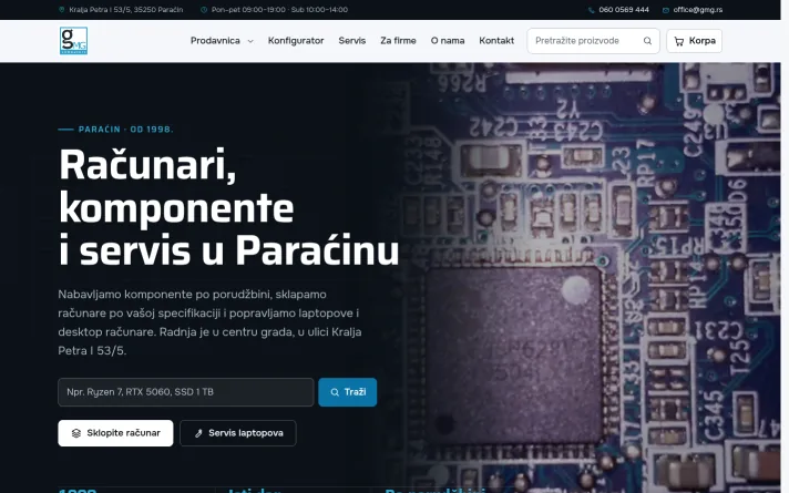 Demo predlog sajta: računarske komponente i servis, Paraćin