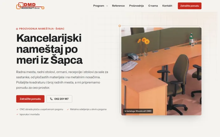 Demo predlog sajta: kancelarijski nameštaj po meri, Šabac