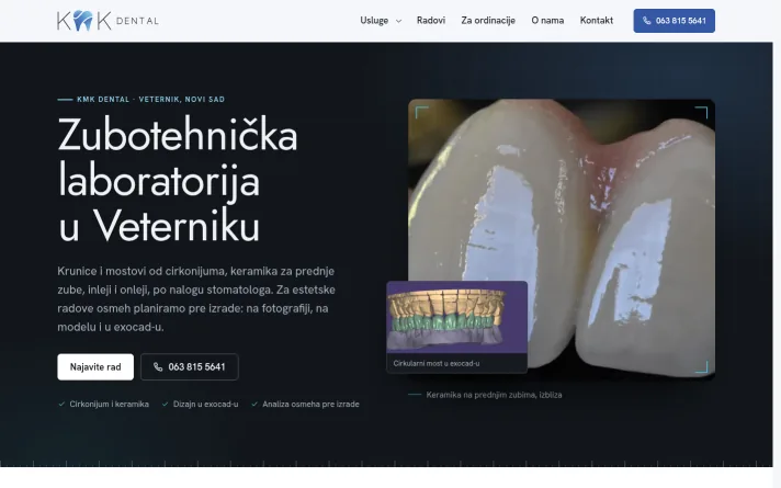 Demo predlog sajta: zubotehnička laboratorija, Novi Sad