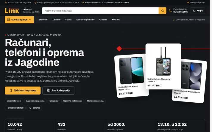 Demo predlog sajta: računari, telefoni i oprema, Jagodina