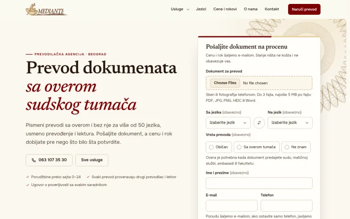 Demo predlog sajta: sudski tumači i prevodi, Beograd