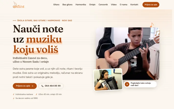 Demo predlog sajta: muzička škola za decu, Novi Sad