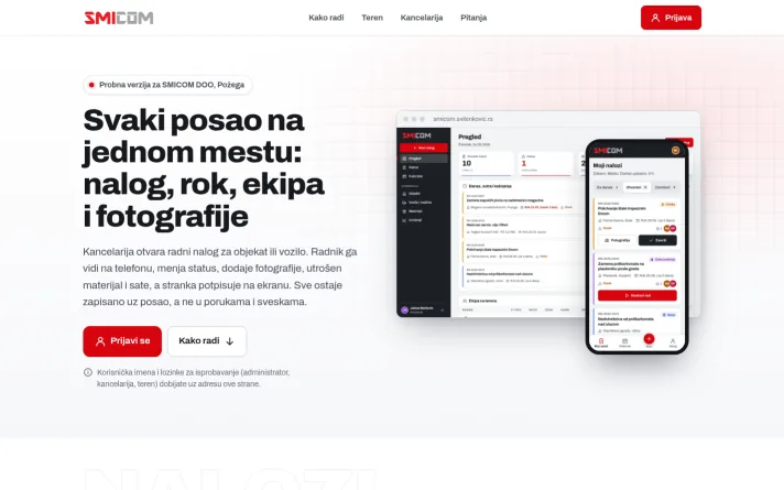 Demo predlog sajta: aplikacija za radne naloge na terenu, Požega