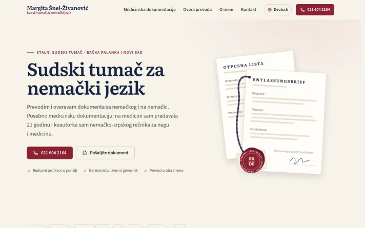 Demo predlog sajta: sudski tumač za nemački, Bačka Palanka