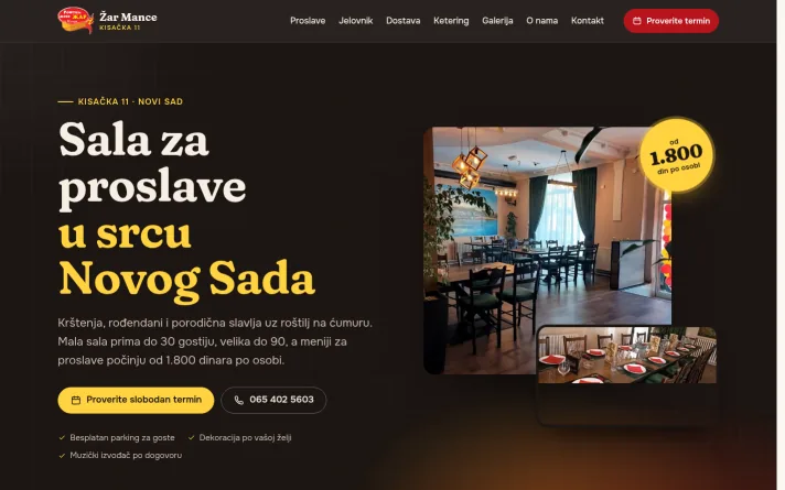 Demo predlog sajta: sala za proslave i roštilj, Novi Sad