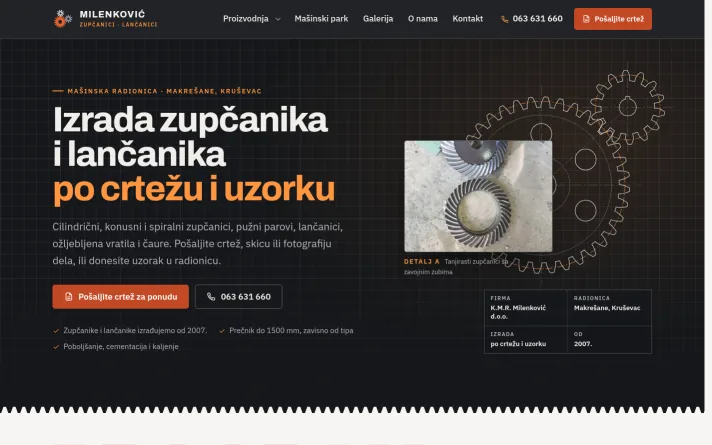 Demo predlog sajta: izrada zupčanika i lančanika, Kruševac