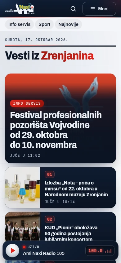 Naslovna strana portala Ami Naxi Radio 105 na telefonu