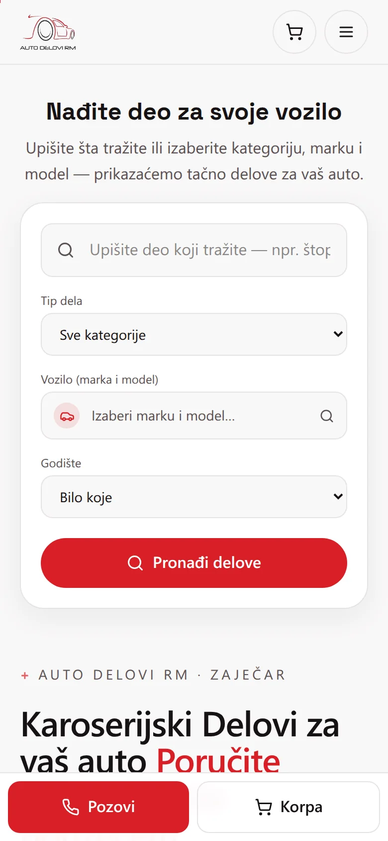Auto Delovi RM na telefonu