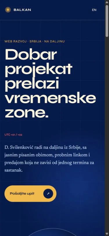 Naslovna strana sajta Balkan Web Studio na telefonu