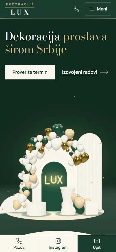 Naslovna strana sajta Dekoracije Lux na telefonu