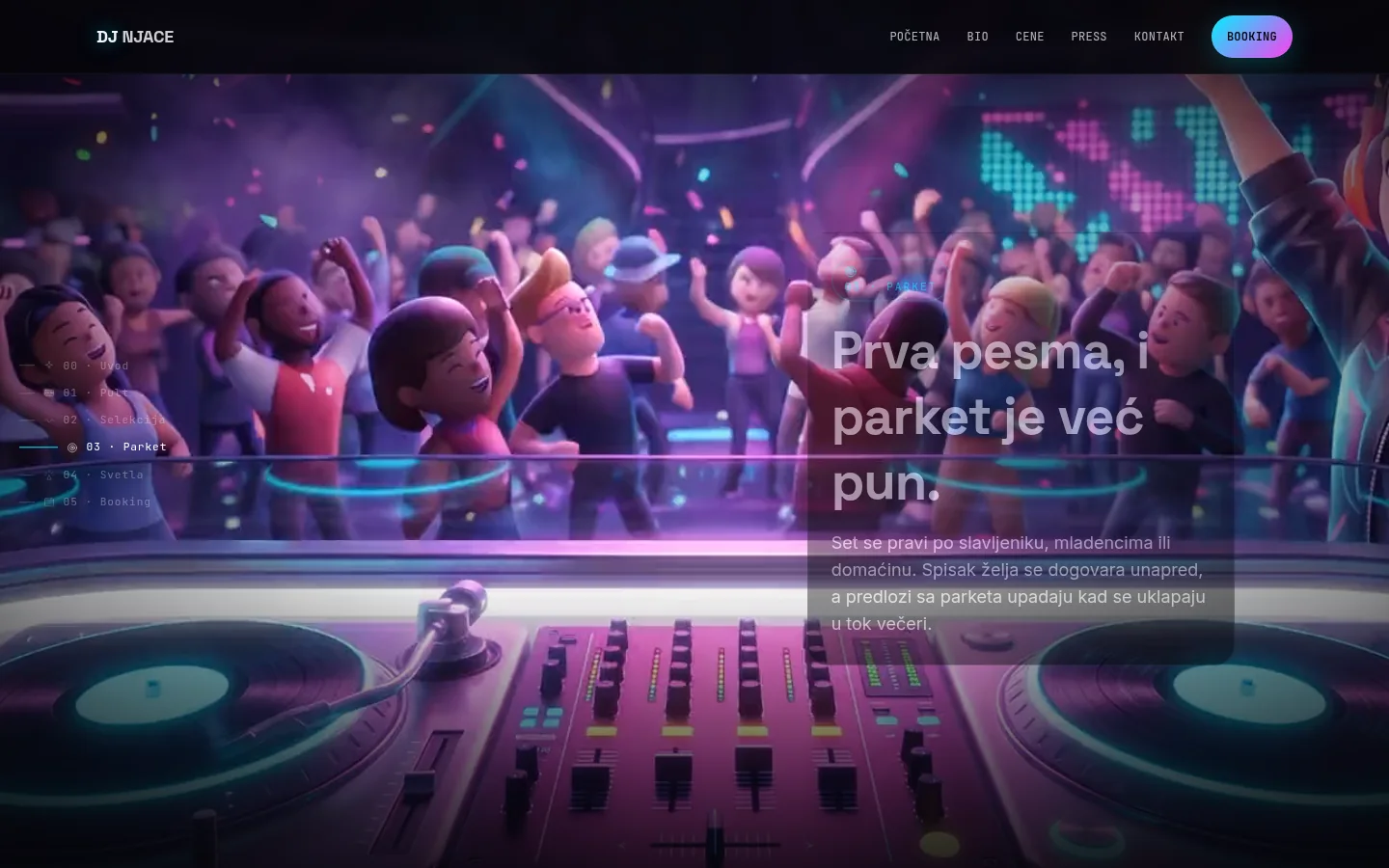 Traka Parket sa opisom selekcije na sajtu DJ Njace