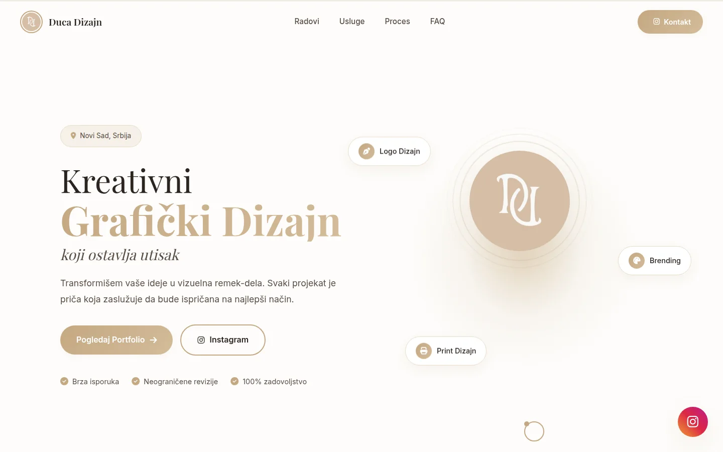 Naslovna strana sajta Duca Dizajn sa naslovom Kreativni Grafički Dizajn