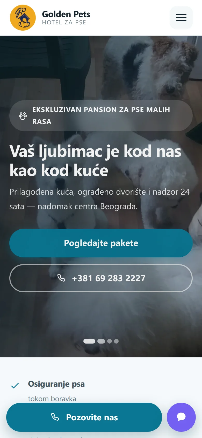 Sajt Golden Pets Hotela na telefonu