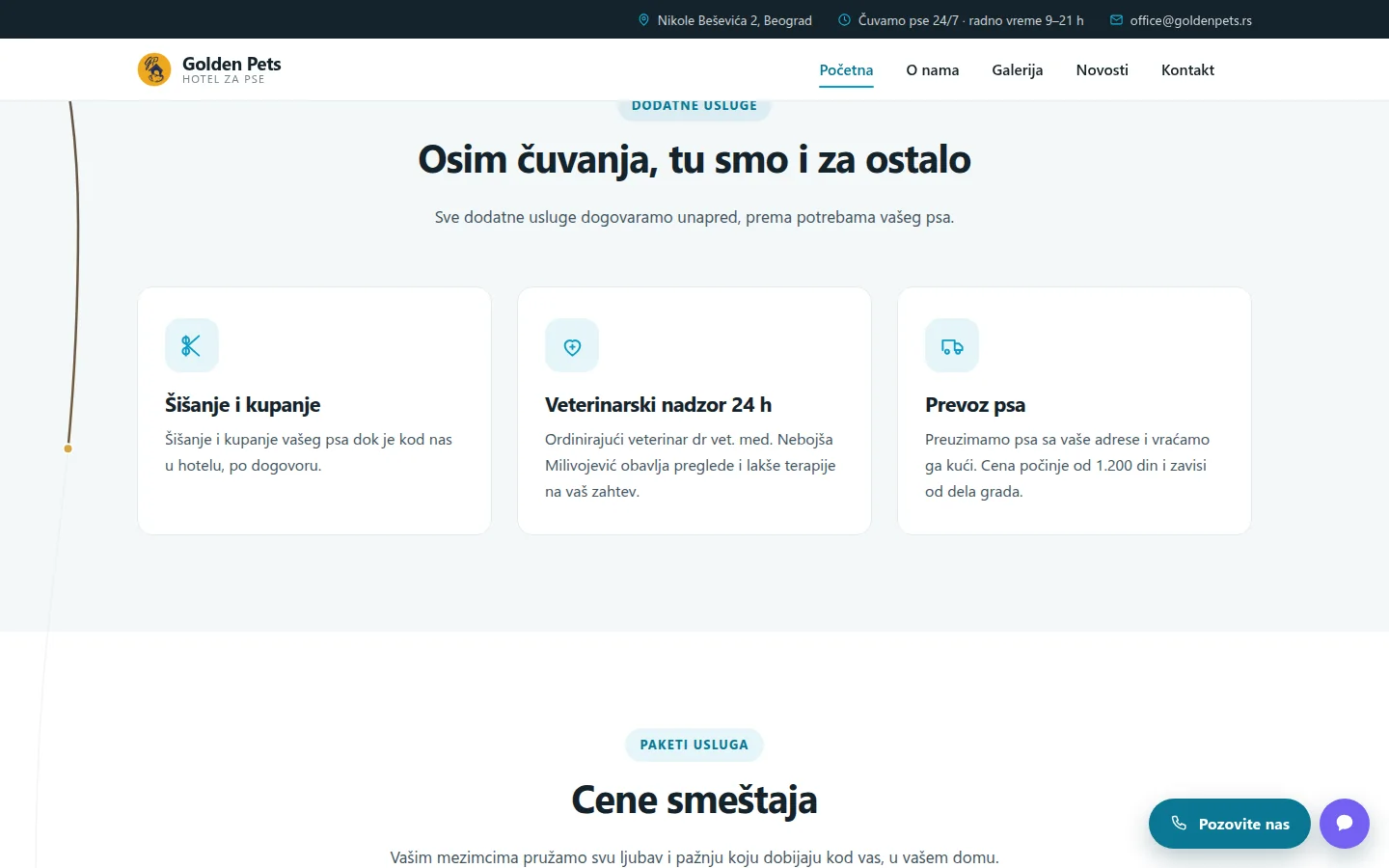 Dodatne usluge pansiona — šišanje, veterinarski nadzor i prevoz psa