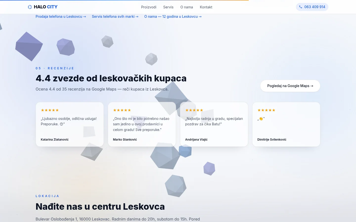 Recenzije kupaca i sekcija sa lokacijom radnje u Leskovcu