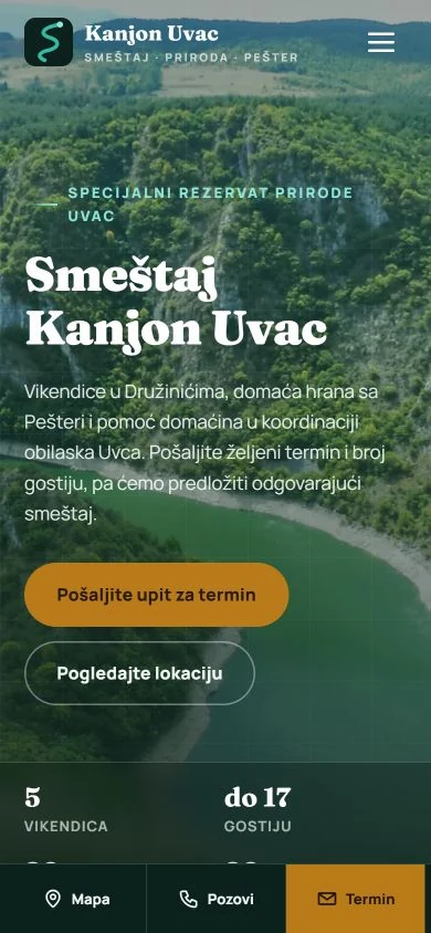 Naslovna strana Kanjon Uvac na telefonu
