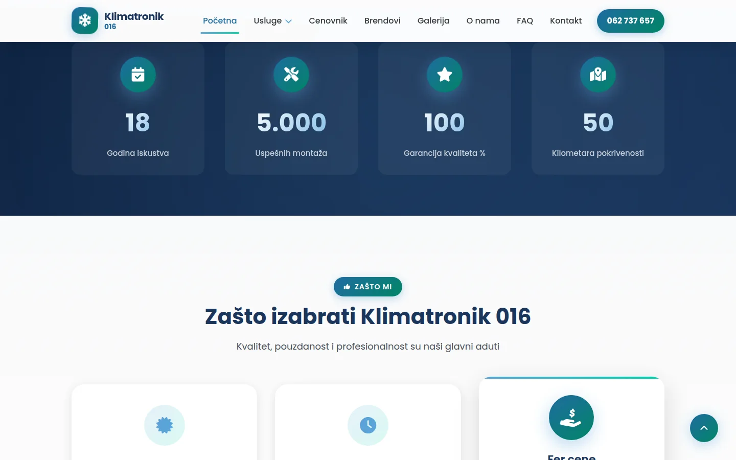 Sekcija Zašto izabrati Klimatronik 016 na naslovnoj strani