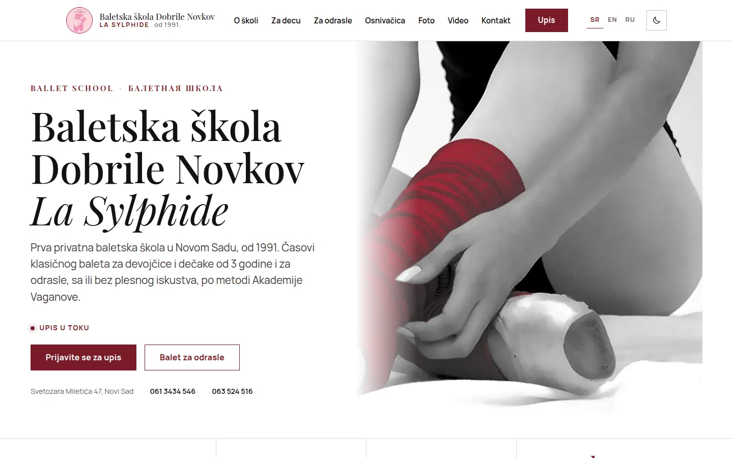 Naslovna strana sajta baletske škole La Sylphide iz Novog Sada