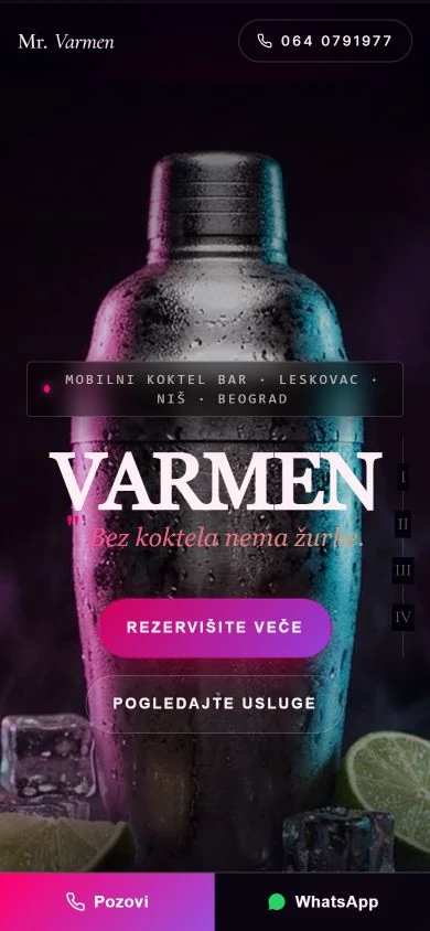 Naslovna strana sajta Mr. Varmen na telefonu