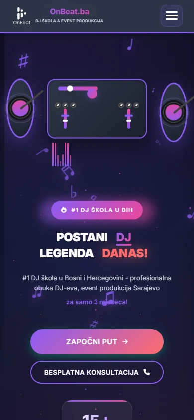 Naslovna strana sajta OnBeat.ba na telefonu