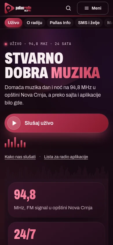 Naslovna strana sajta Pallas Radio na telefonu