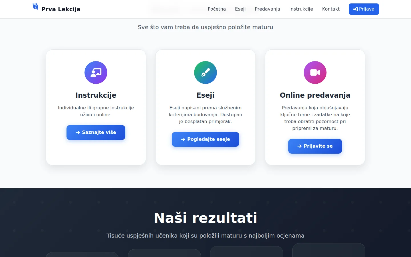 Sekcija Naši materijali sa instrukcijama, esejima i online predavanjima