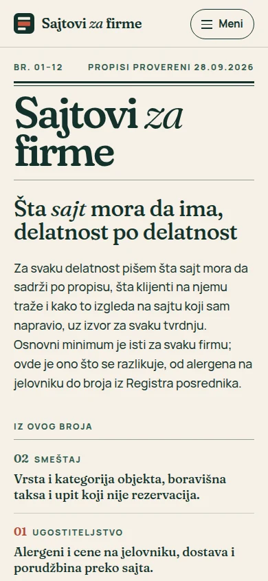 Naslovna strana sajta Sajtovi za firme na telefonu