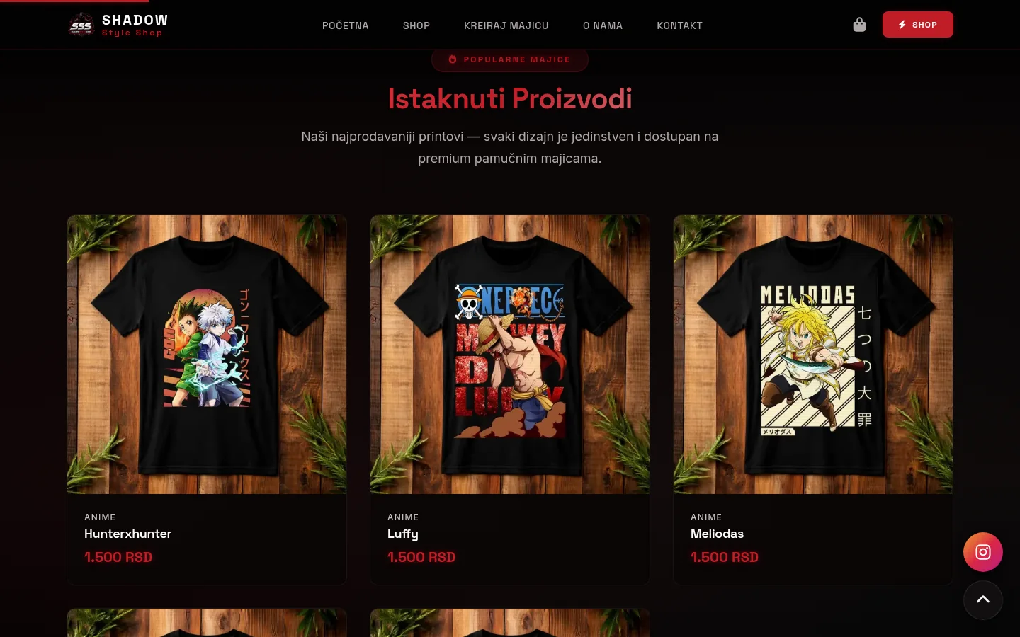 Istaknuti proizvodi u katalogu Shadow Style Shop