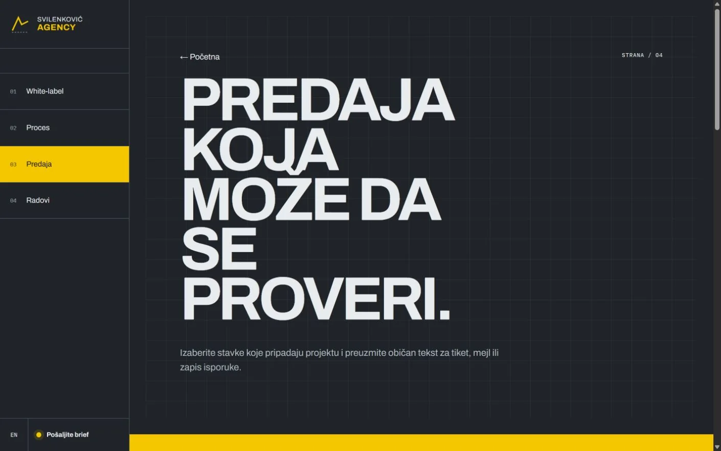 Unutrašnja strana Predaja na sajtu Svilenković Agency