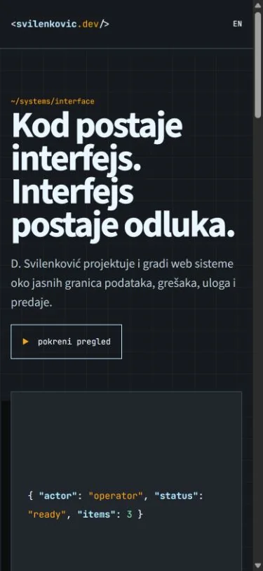 Naslovna strana sajta Svilenković Dev na telefonu