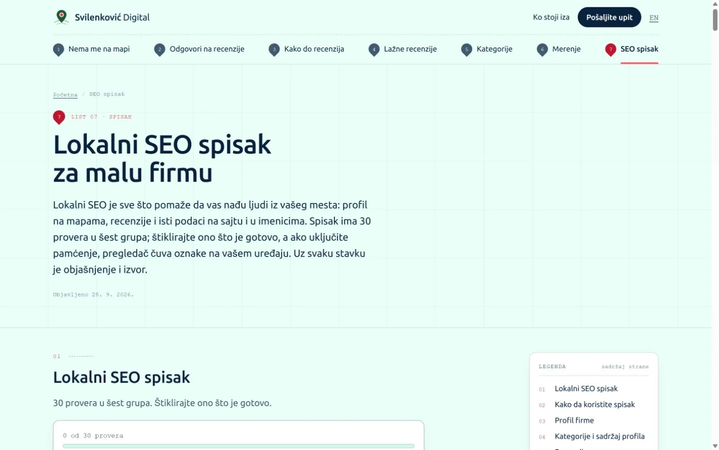 Unutrašnja strana Lokalni SEO spisak na sajtu Svilenković Digital