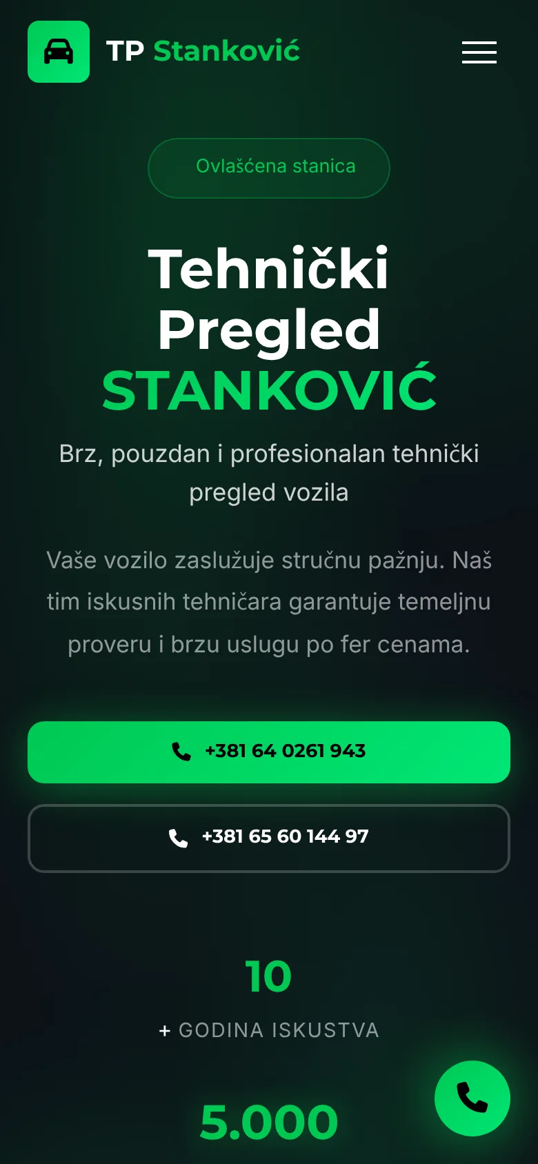Sajt Tehnički Pregled Stanković na telefonu