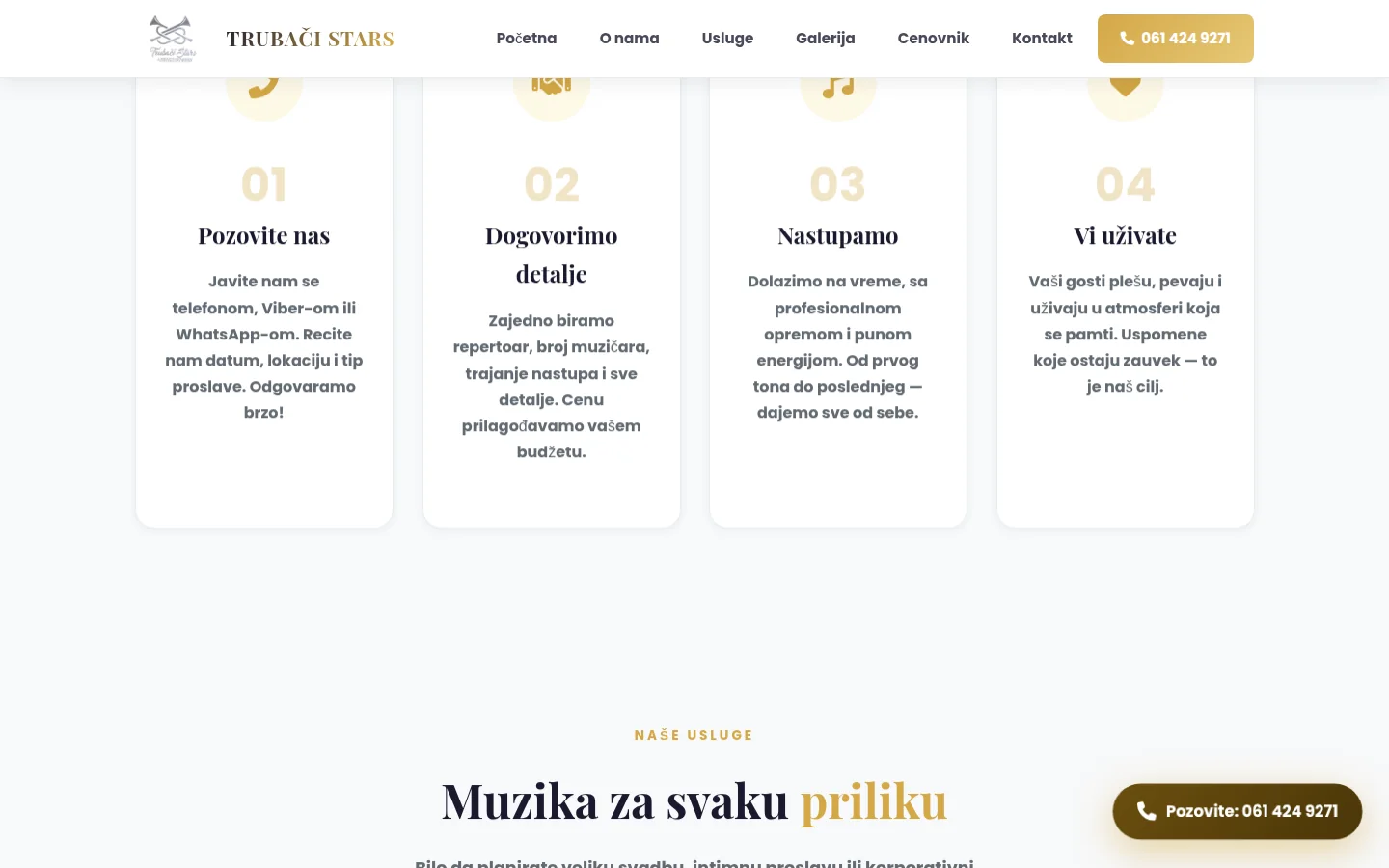 Četiri koraka rezervacije i pregled usluga na sajtu Trubači Stars
