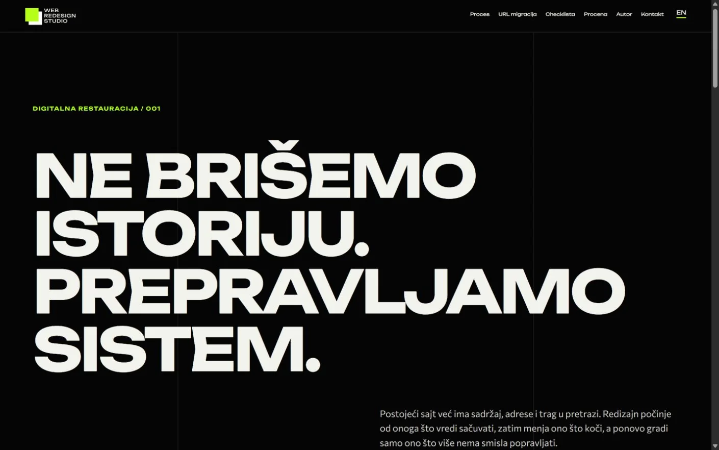 Naslovna strana sajta Web Redesign Studio