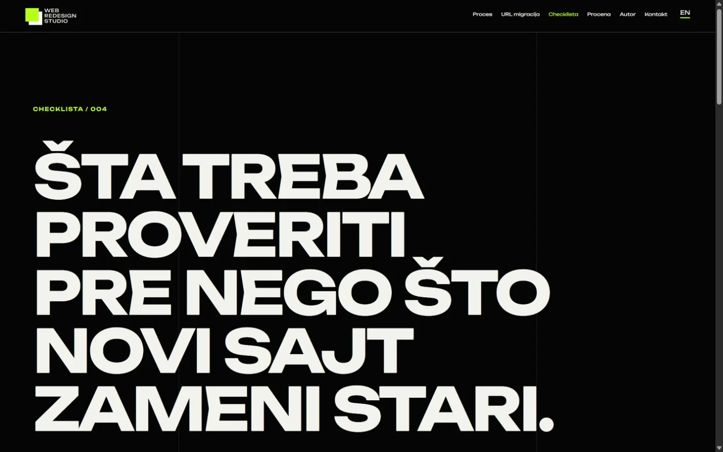 Unutrašnja strana Checklista za redizajn na sajtu Web Redesign Studio