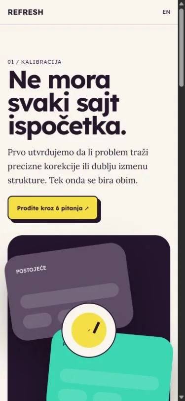 Naslovna strana sajta Web Refresh Studio na telefonu