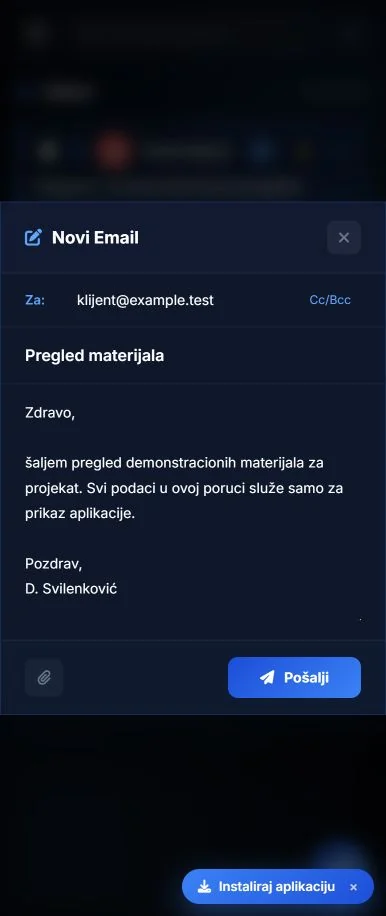 Mobilna forma za sastavljanje probne email poruke